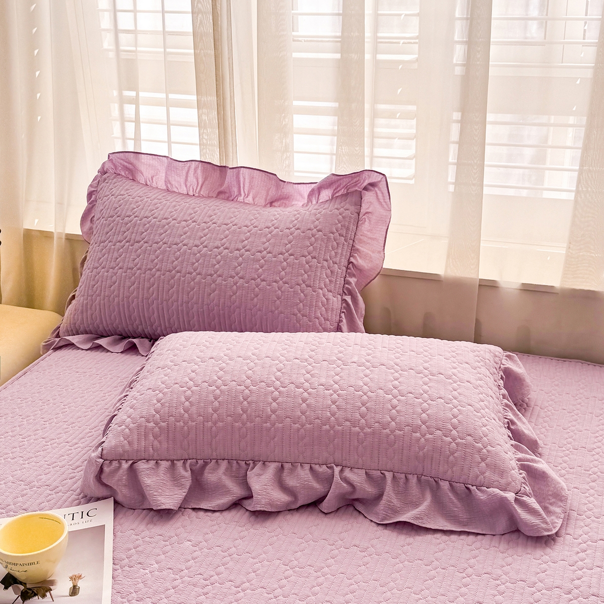 91家纺网 家纺一手货源 找家纺 眠势力 2026新款皱皱纱床裙款床笠双层纱床裙床笠二合一床罩单件-绮梦系列 绮梦-薰衣紫