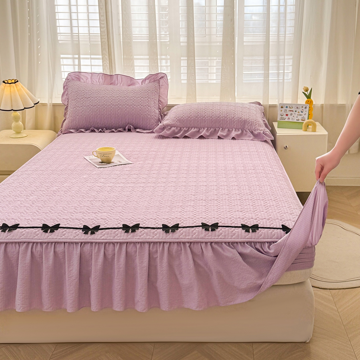 91家纺网 家纺一手货源 找家纺 眠势力 2026新款皱皱纱床裙款床笠双层纱床裙床笠二合一床罩单件-绮梦系列 绮梦-薰衣紫