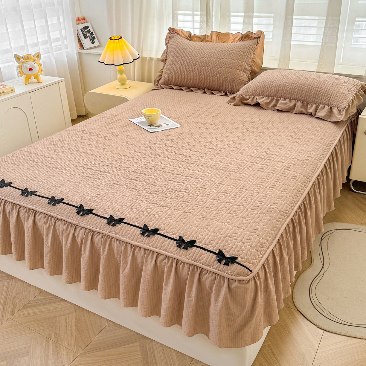 91家纺网 家纺一手货源 找家纺 眠势力 2026新款皱皱纱床裙款床笠双层纱床裙床笠二合一床罩单件-绮梦系列 绮梦-燕麦卡