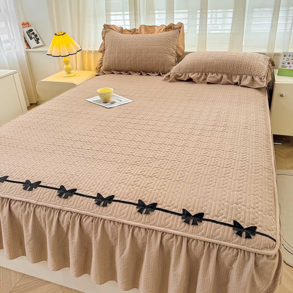 91家纺网 家纺一手货源 找家纺 眠势力 2026新款皱皱纱床裙款床笠双层纱床裙床笠二合一床罩单件-绮梦系列 绮梦-燕麦卡