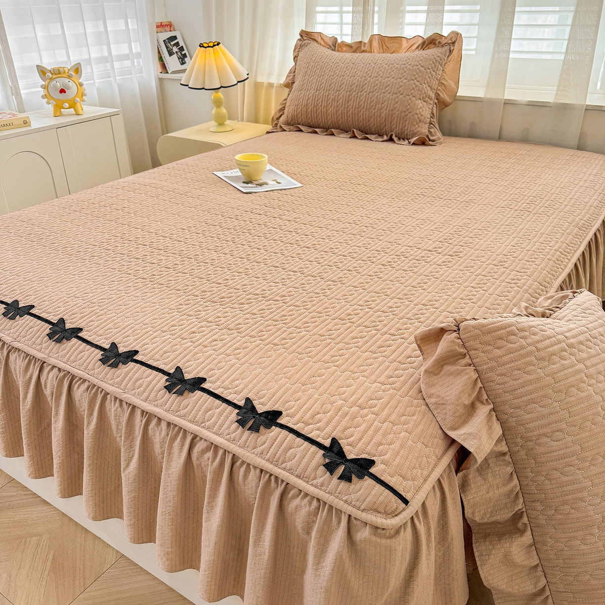 91家纺网 家纺一手货源 找家纺 眠势力 2026新款皱皱纱床裙款床笠双层纱床裙床笠二合一床罩单件-绮梦系列 绮梦-燕麦卡