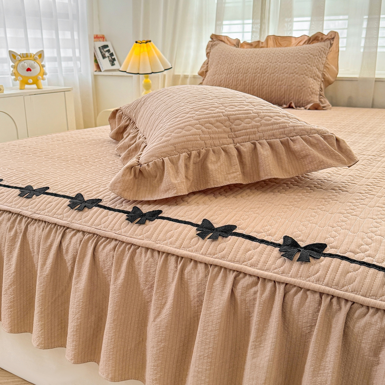 91家纺网 家纺一手货源 找家纺 眠势力 2026新款皱皱纱床裙款床笠双层纱床裙床笠二合一床罩单件-绮梦系列 绮梦-燕麦卡