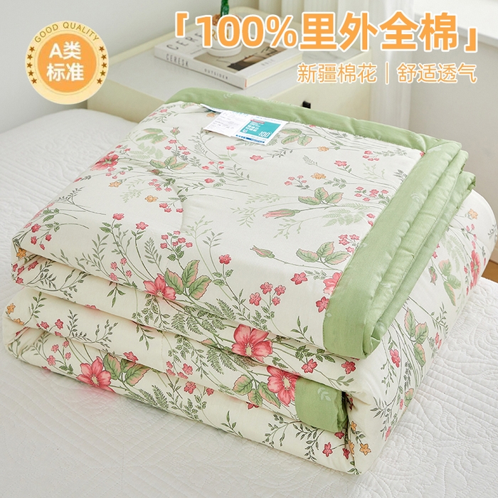 91家纺网 家纺一手货源 找家纺 海洋家纺 2026新款A类里外全棉印花夏被四件套 花涧艺