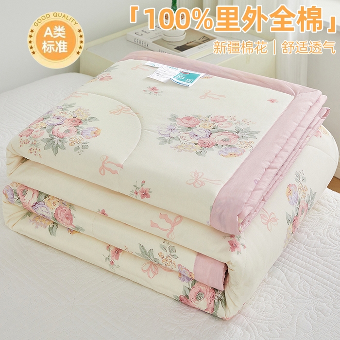 91家纺网 家纺一手货源 找家纺 海洋家纺 2026新款A类里外全棉印花夏被四件套 花影