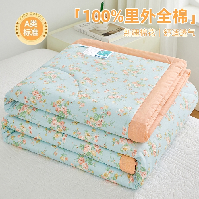 91家纺网 家纺一手货源 找家纺 海洋家纺 2026新款A类里外全棉印花夏被四件套 简爱 蓝