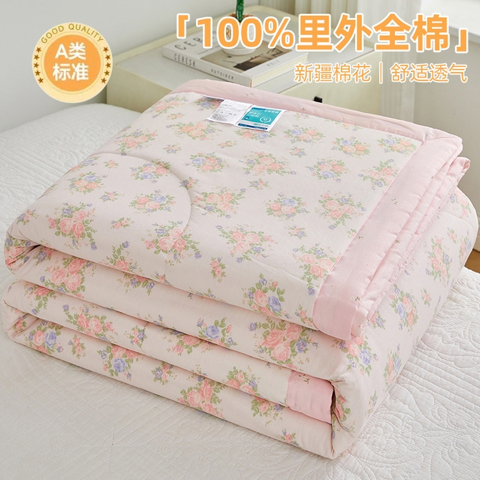 91家纺网 家纺一手货源 找家纺 海洋家纺 2026新款100%里外全棉夏被印花空调被夏凉被薄被子棉花夏被四件套 魅之夏