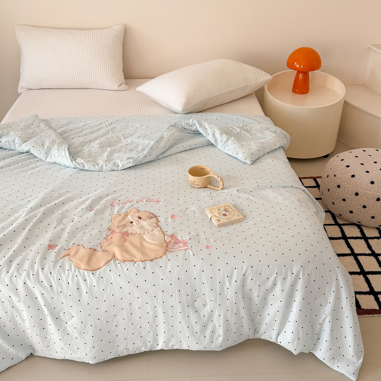 91家纺网 家纺一手货源 找家纺 （总）吾欢心 2026春夏新款水洗棉可爱卡通贴布绣花单夏被空调被夏凉被