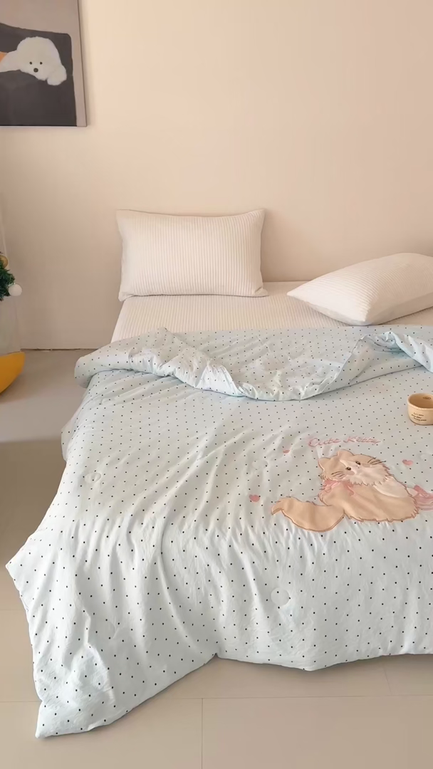 91家纺网 家纺一手货源 找家纺 （总）吾欢心 2026春夏新款水洗棉可爱卡通贴布绣花单夏被空调被夏凉被