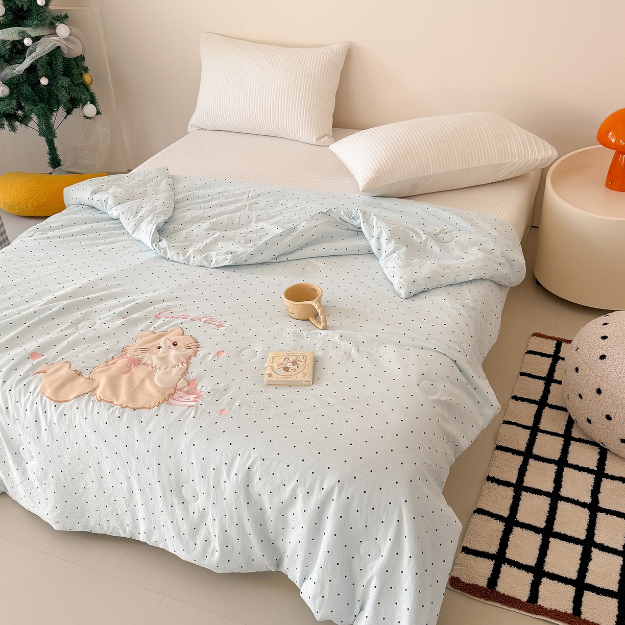 91家纺网 家纺一手货源 找家纺 （总）吾欢心 2026春夏新款水洗棉可爱卡通贴布绣花单夏被空调被夏凉被