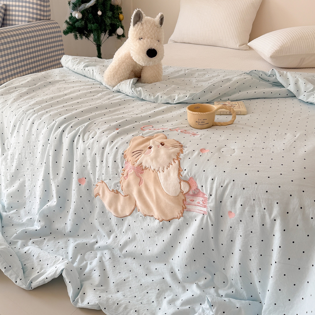 91家纺网 家纺一手货源 找家纺 （总）吾欢心 2026春夏新款水洗棉可爱卡通贴布绣花单夏被空调被夏凉被