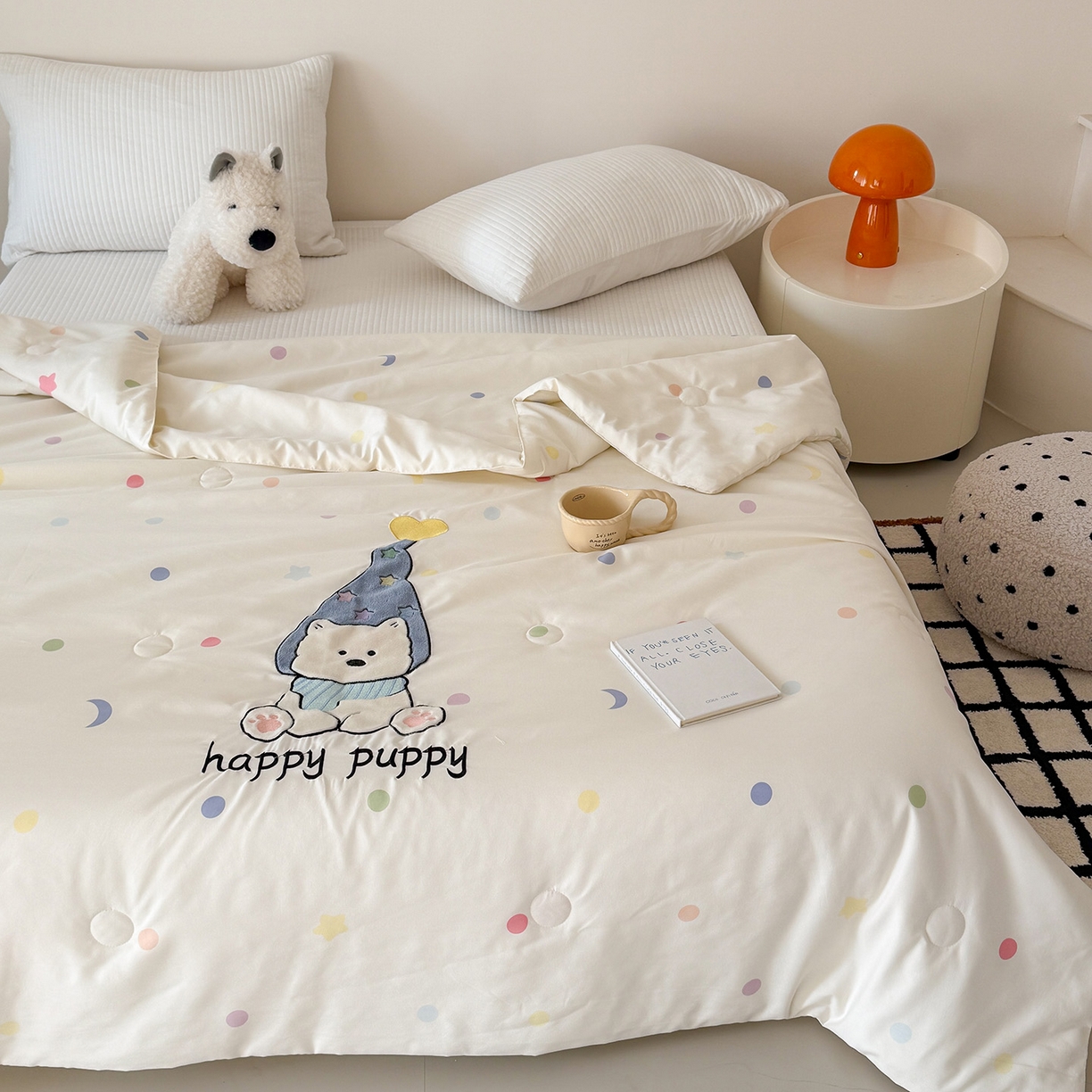 91家纺网 家纺一手货源 找家纺 （总）吾欢心 2026春夏新款水洗棉可爱卡通贴布绣花单夏被空调被夏凉被