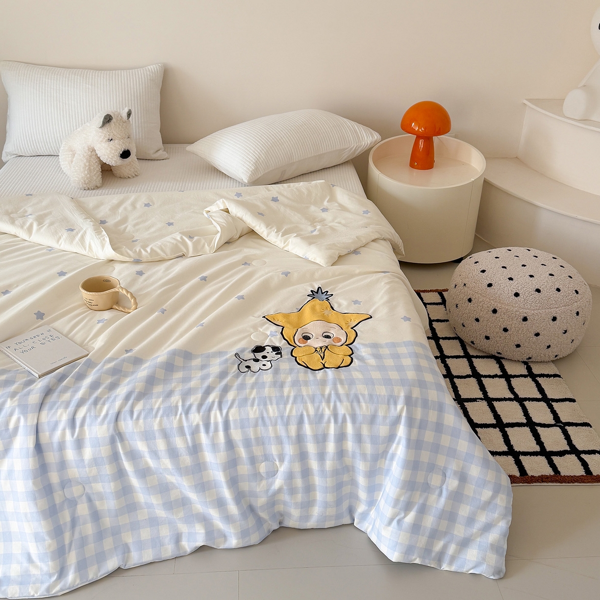 91家纺网 家纺一手货源 找家纺 （总）吾欢心 2026春夏新款水洗棉可爱卡通贴布绣花单夏被空调被夏凉被