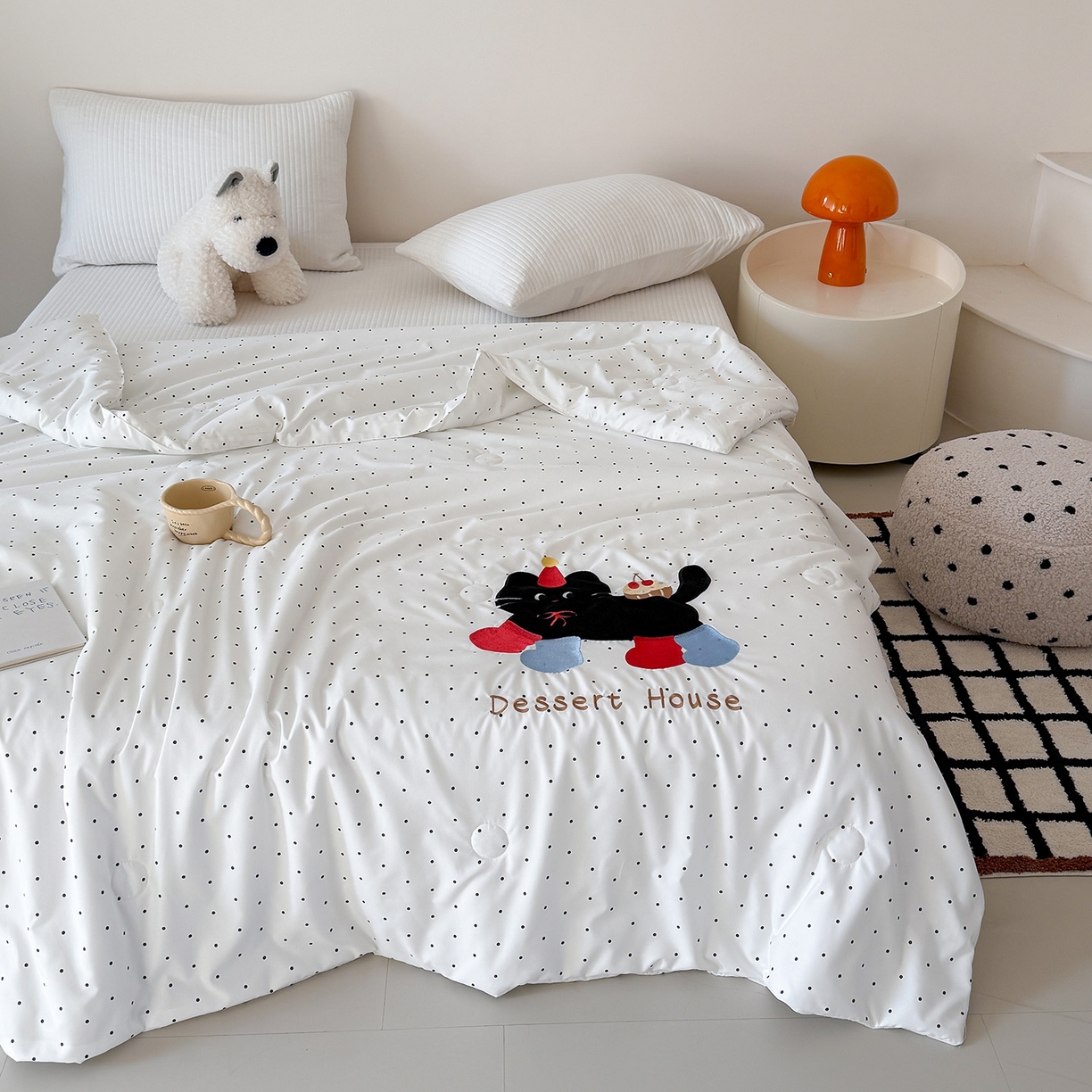 吾欢心 2026春夏新款水洗棉可爱卡通贴布绣花单夏被空调被夏凉被 搞怪猫咪