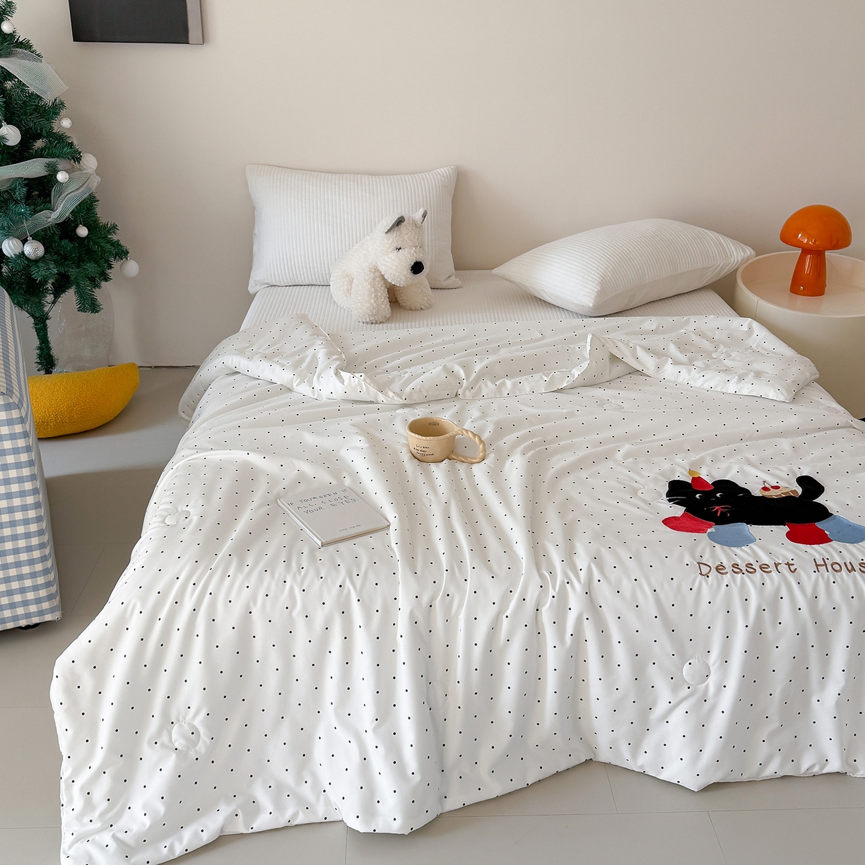 91家纺网 家纺一手货源 找家纺 吾欢心 2026春夏新款水洗棉可爱卡通贴布绣花单夏被空调被夏凉被 搞怪猫咪