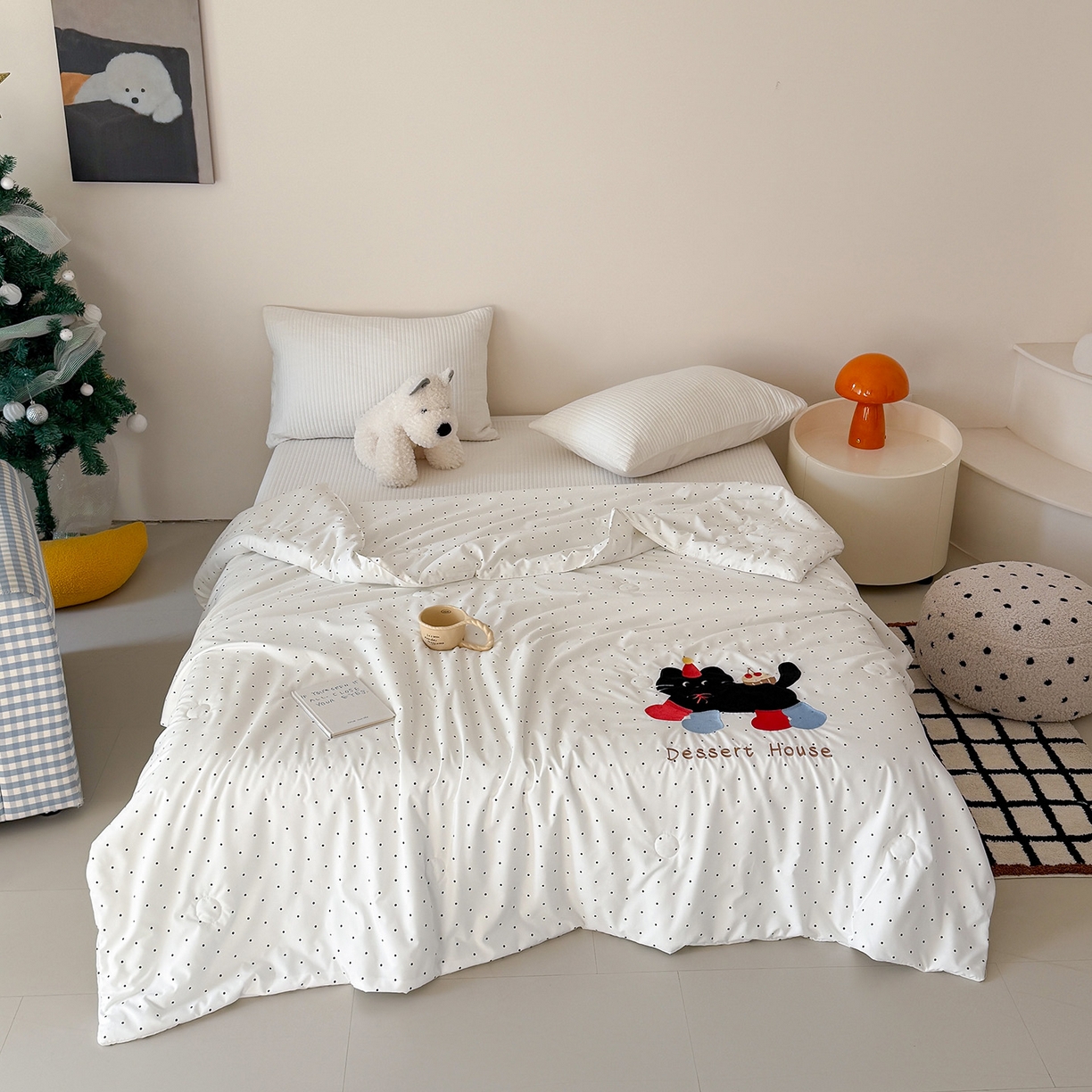 91家纺网 家纺一手货源 找家纺 吾欢心 2026春夏新款水洗棉可爱卡通贴布绣花单夏被空调被夏凉被 搞怪猫咪