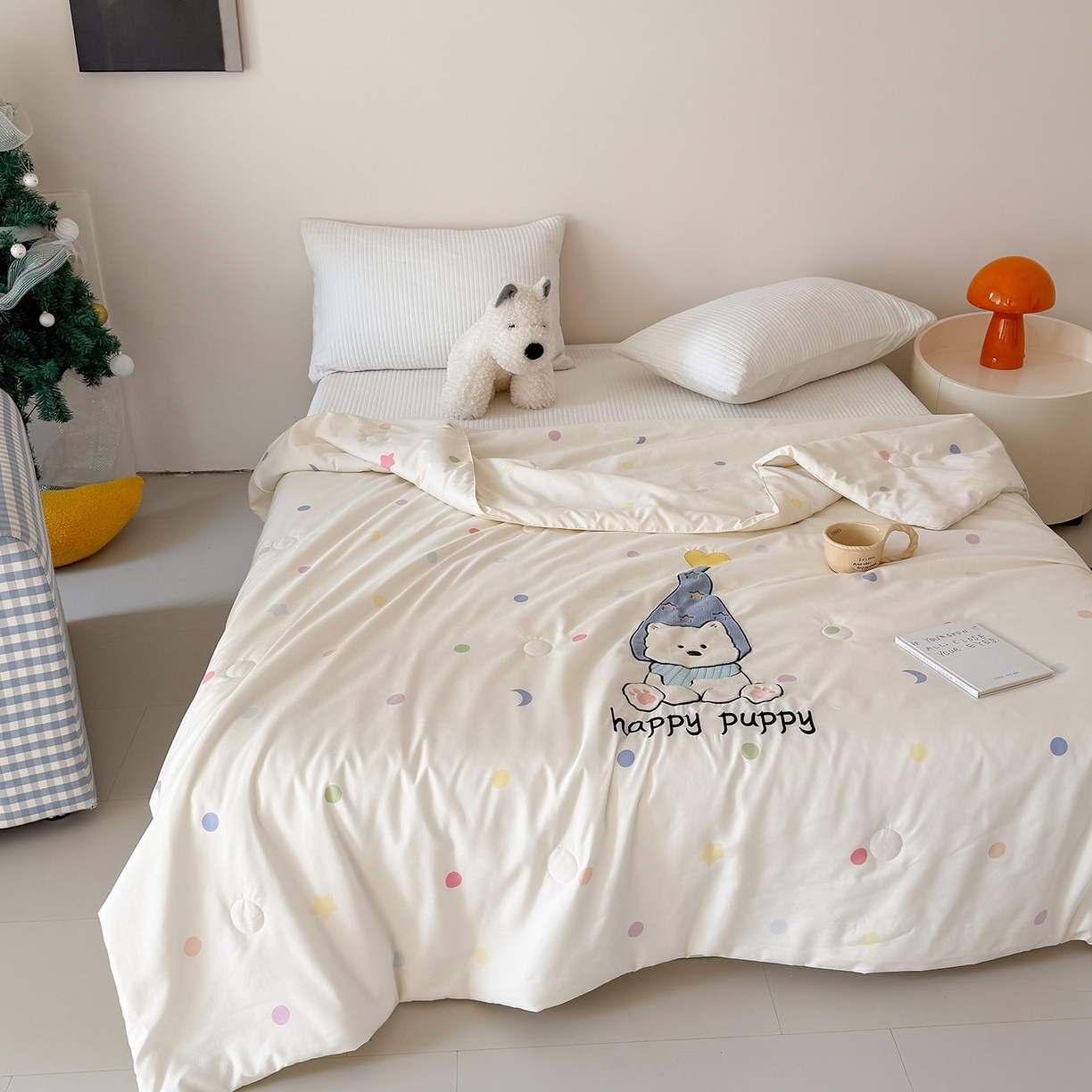 91家纺网 家纺一手货源 找家纺 吾欢心 2026春夏新款水洗棉可爱卡通贴布绣花单夏被空调被夏凉被 开心露比