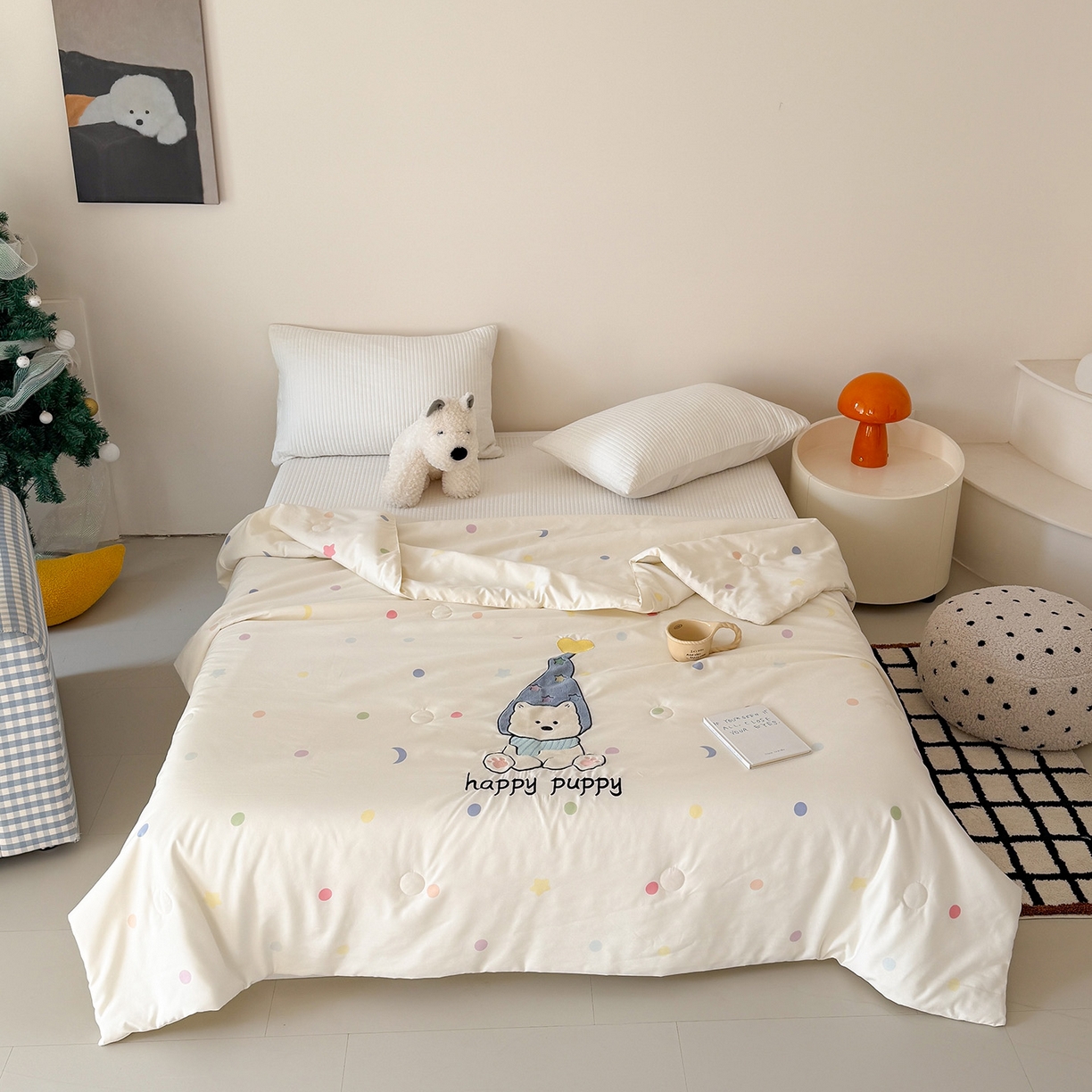 91家纺网 家纺一手货源 找家纺 吾欢心 2026春夏新款水洗棉可爱卡通贴布绣花单夏被空调被夏凉被 开心露比