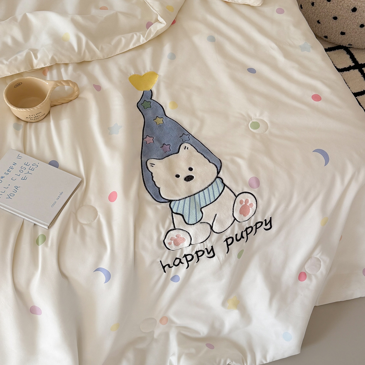 91家纺网 家纺一手货源 找家纺 吾欢心 2026春夏新款水洗棉可爱卡通贴布绣花单夏被空调被夏凉被 开心露比