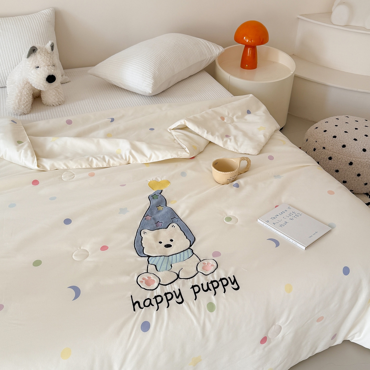 91家纺网 家纺一手货源 找家纺 吾欢心 2026春夏新款水洗棉可爱卡通贴布绣花单夏被空调被夏凉被 开心露比