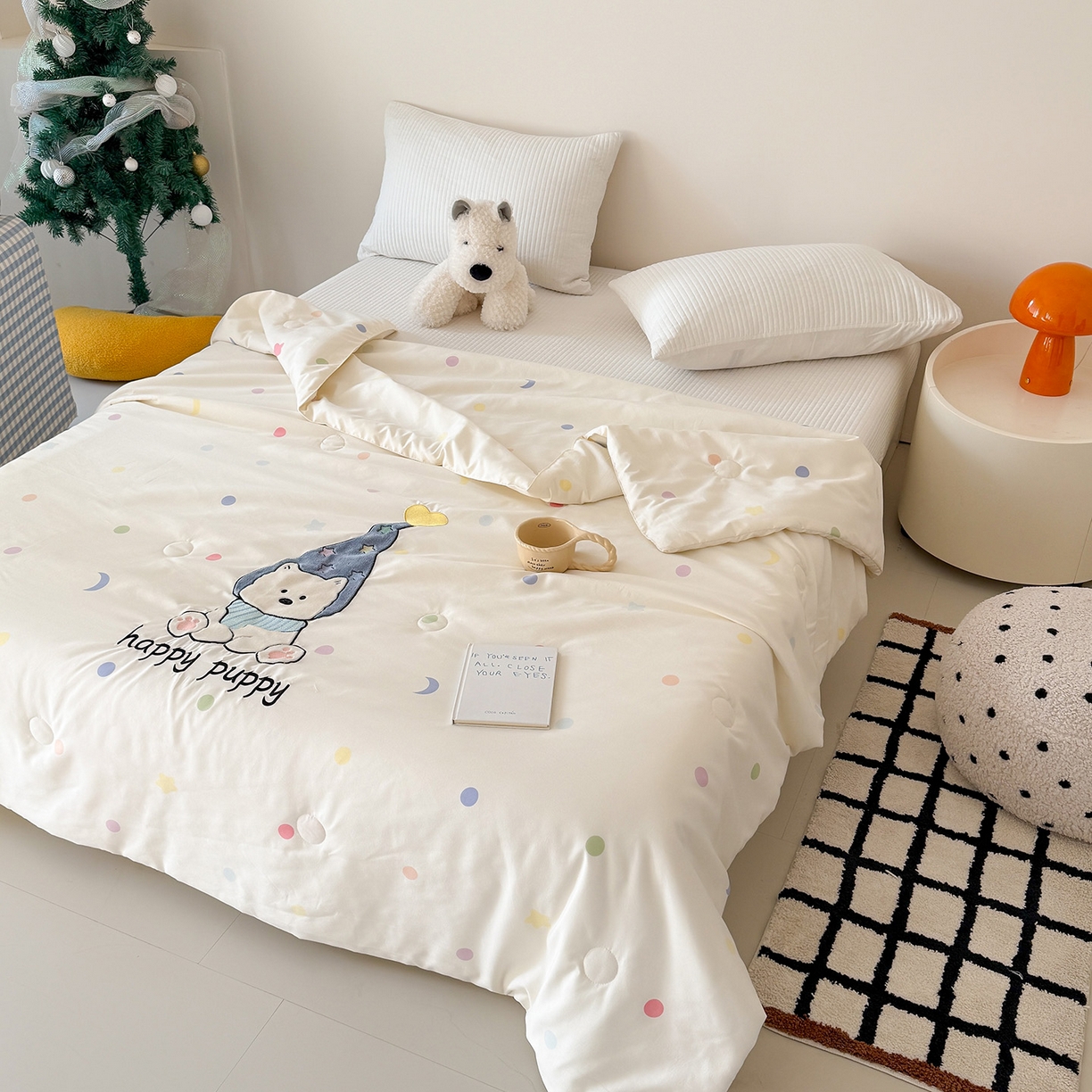 91家纺网 家纺一手货源 找家纺 吾欢心 2026春夏新款水洗棉可爱卡通贴布绣花单夏被空调被夏凉被 开心露比