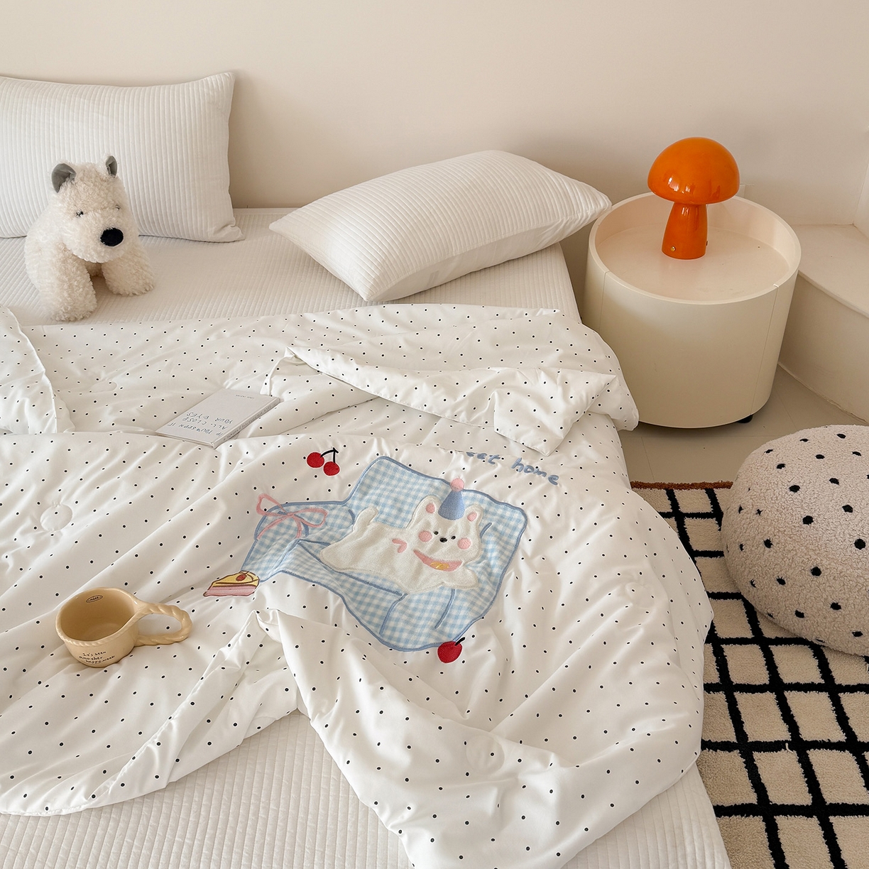 91家纺网 家纺一手货源 找家纺 吾欢心 2026春夏新款水洗棉可爱卡通贴布绣花单夏被空调被夏凉被 沙发狗