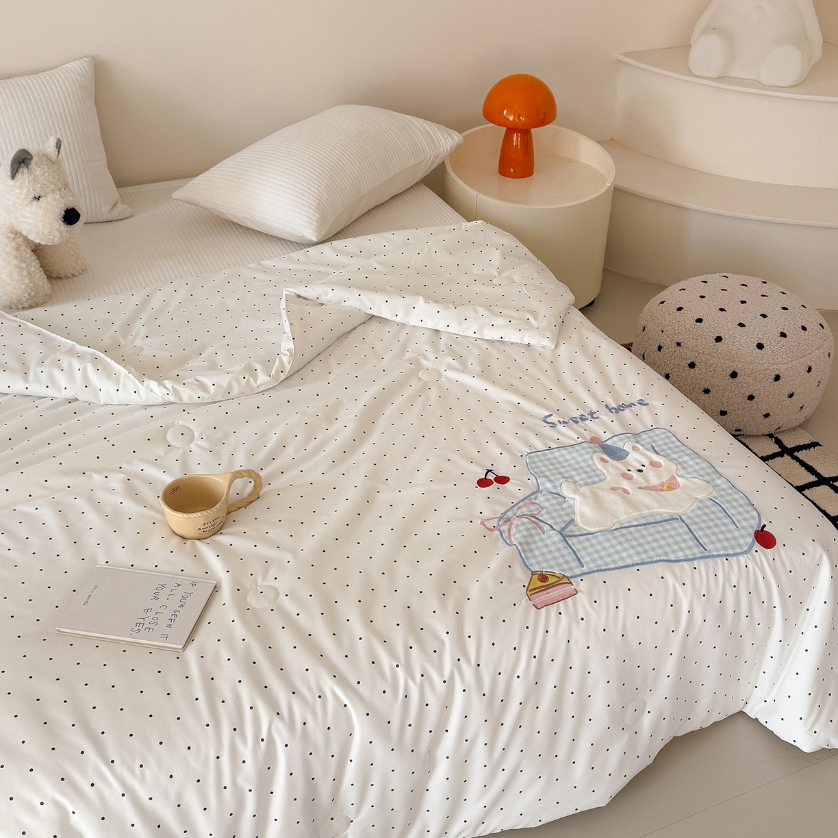 91家纺网 家纺一手货源 找家纺 吾欢心 2026春夏新款水洗棉可爱卡通贴布绣花单夏被空调被夏凉被 沙发狗