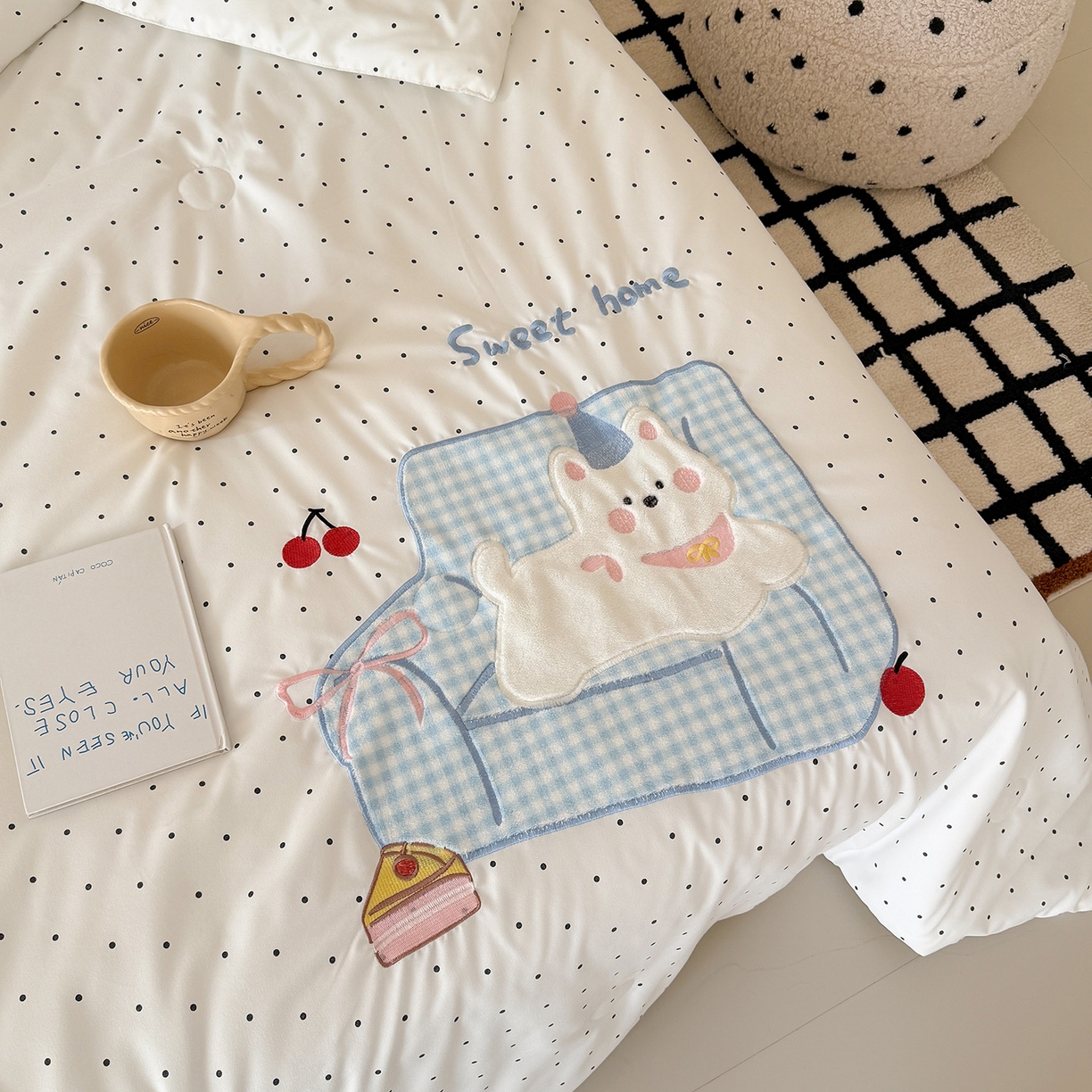 91家纺网 家纺一手货源 找家纺 吾欢心 2026春夏新款水洗棉可爱卡通贴布绣花单夏被空调被夏凉被 沙发狗