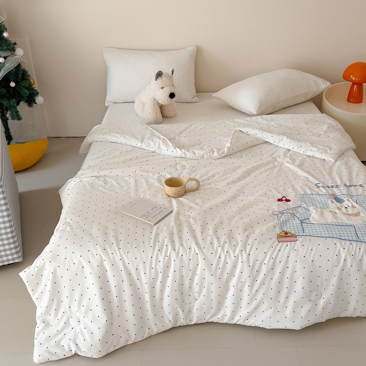 91家纺网 家纺一手货源 找家纺 吾欢心 2026春夏新款水洗棉可爱卡通贴布绣花单夏被空调被夏凉被 沙发狗