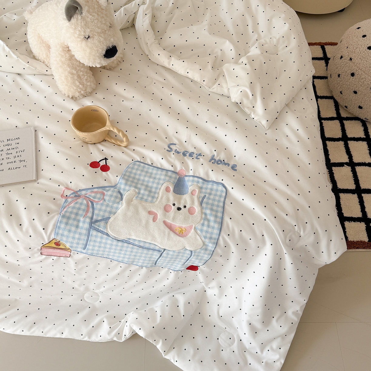 91家纺网 家纺一手货源 找家纺 吾欢心 2026春夏新款水洗棉可爱卡通贴布绣花单夏被空调被夏凉被 沙发狗