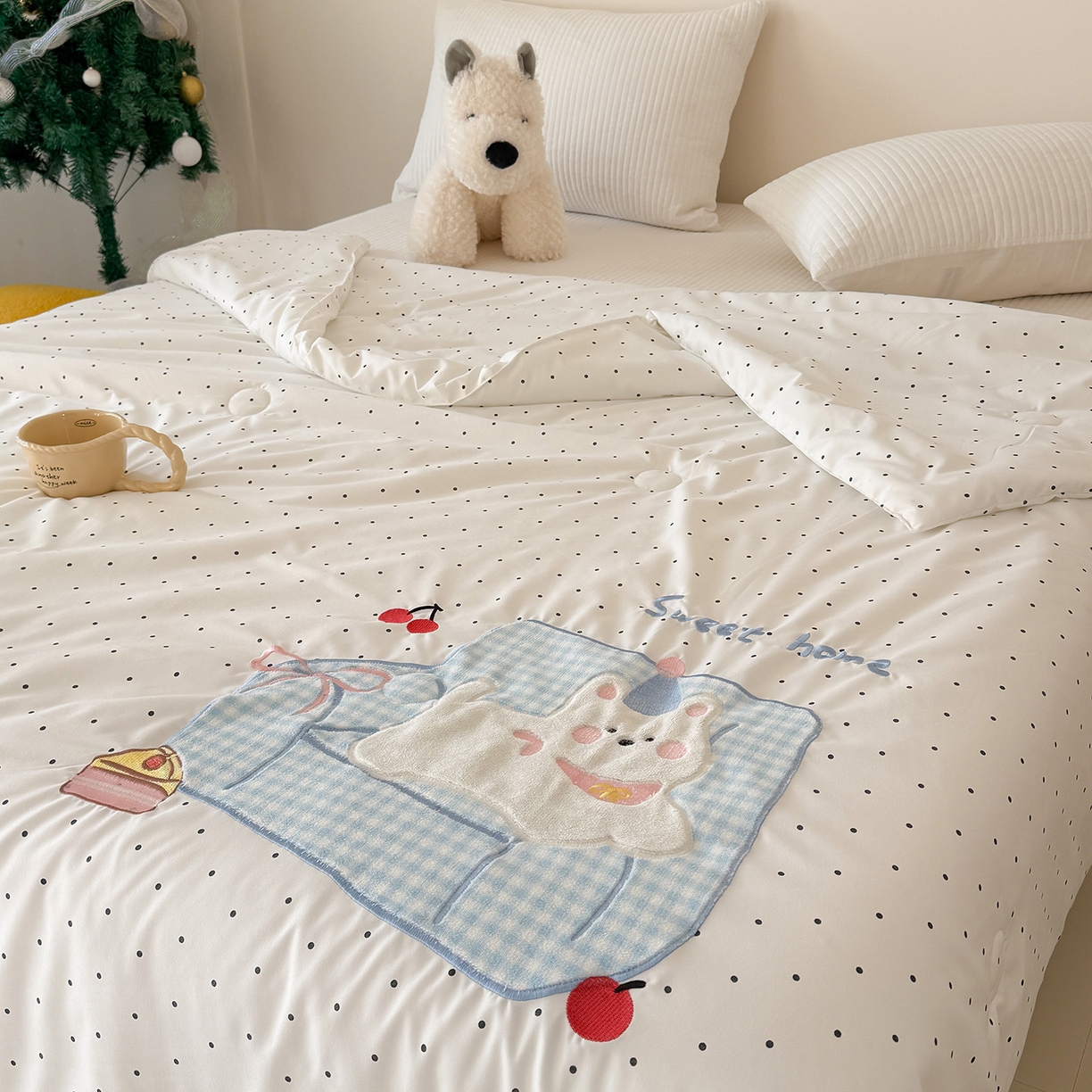 91家纺网 家纺一手货源 找家纺 吾欢心 2026春夏新款水洗棉可爱卡通贴布绣花单夏被空调被夏凉被 沙发狗