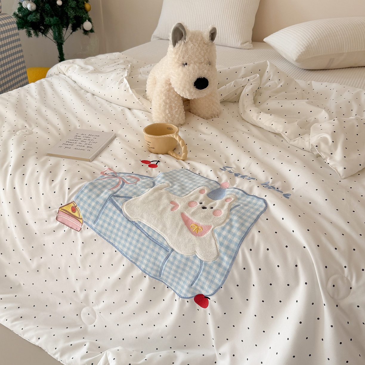 91家纺网 家纺一手货源 找家纺 吾欢心 2026春夏新款水洗棉可爱卡通贴布绣花单夏被空调被夏凉被 沙发狗