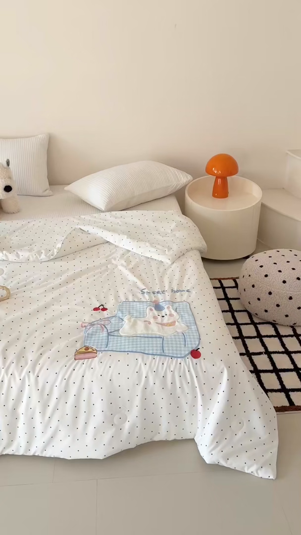 91家纺网 家纺一手货源 找家纺 吾欢心 2026春夏新款水洗棉可爱卡通贴布绣花单夏被空调被夏凉被 沙发狗