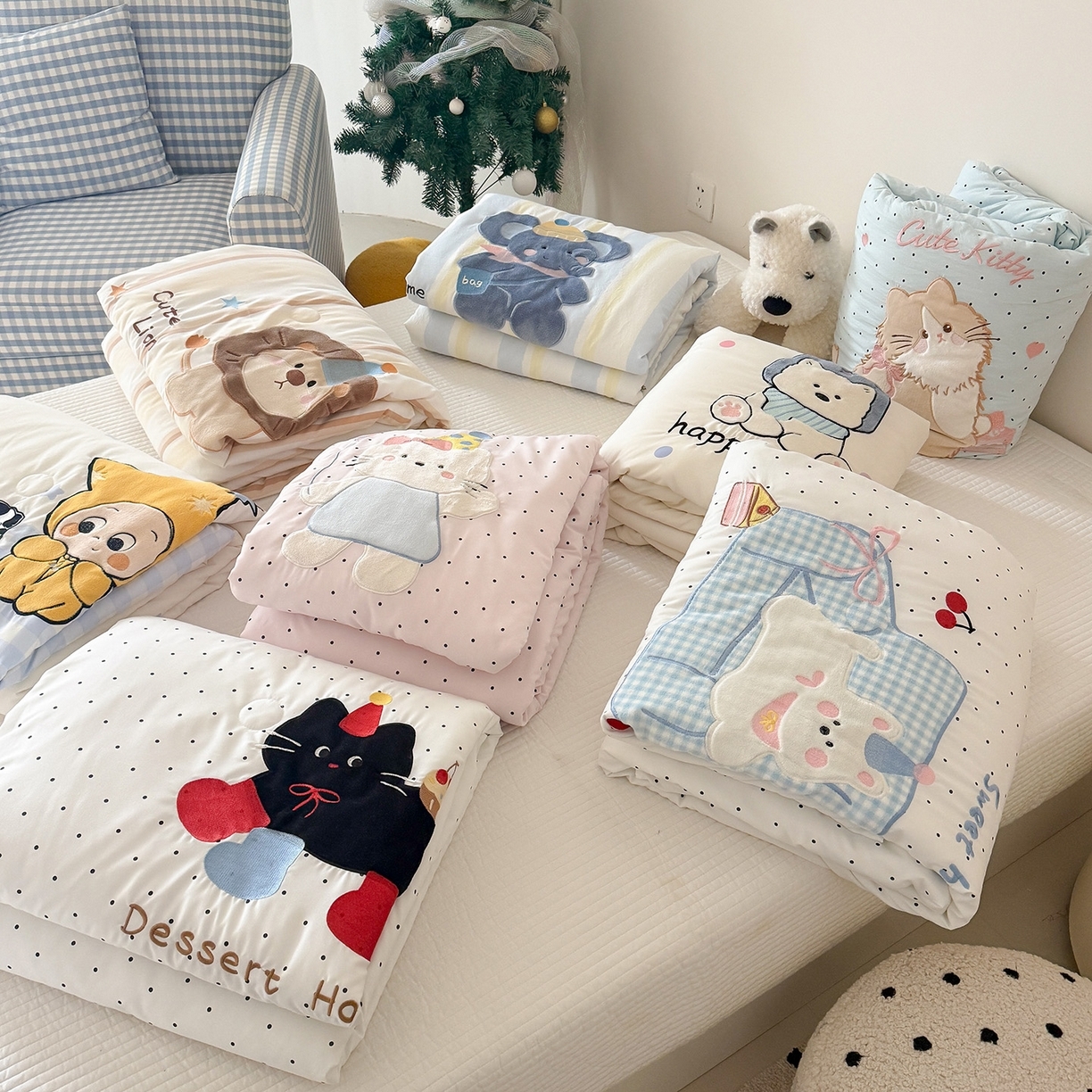 （总）吾欢心 2026春夏新款水洗棉可爱卡通贴布绣花单夏被空调被夏凉被