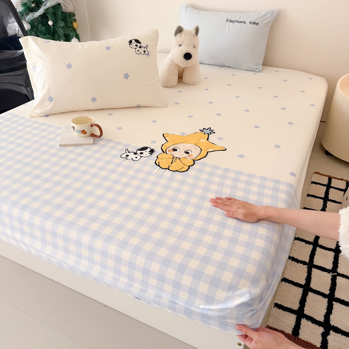 91家纺网 家纺一手货源 找家纺 （总）吾欢心 2026新款水洗棉可爱卡通贴布绣花床笠单品床笠单件床笠三件套