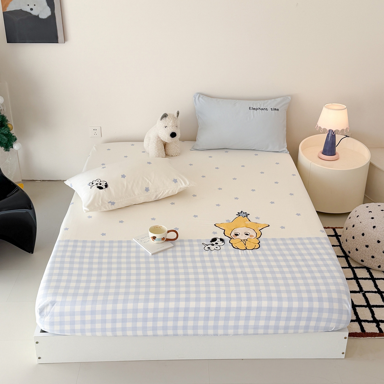 91家纺网 家纺一手货源 找家纺 吾欢心 2026新款水洗棉可爱卡通贴布绣花床笠单品床笠单件床笠三件套 星星宝贝