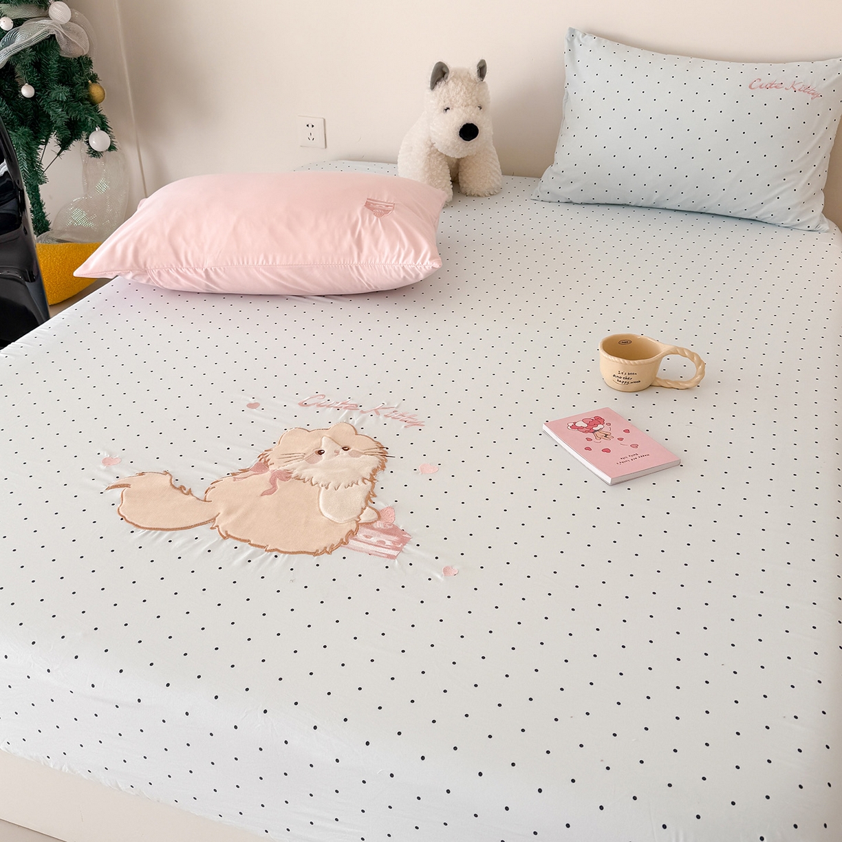 91家纺网 家纺一手货源 找家纺 吾欢心 2026新款水洗棉可爱卡通贴布绣花床笠单品床笠单件床笠三件套 蛋糕猫酱