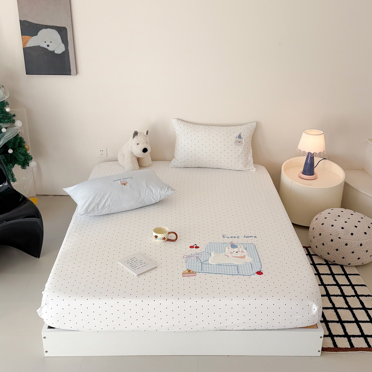 91家纺网 家纺一手货源 找家纺 吾欢心 2026新款水洗棉可爱卡通贴布绣花床笠单品床笠单件床笠三件套 沙发狗