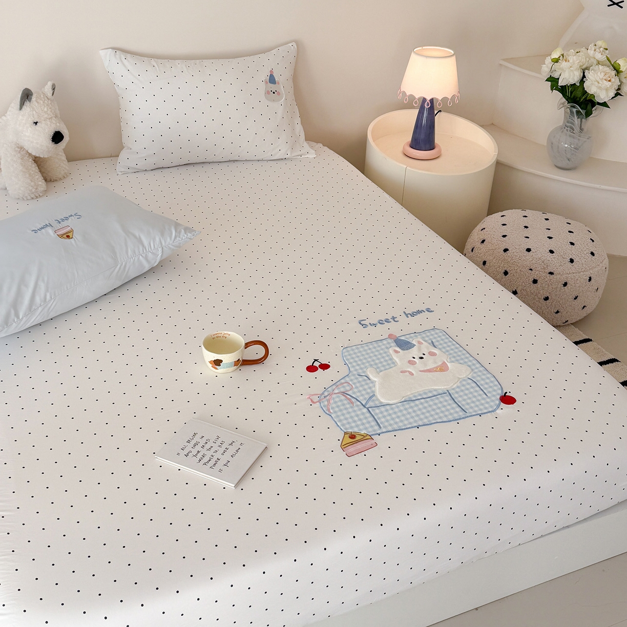 91家纺网 家纺一手货源 找家纺 吾欢心 2026新款水洗棉可爱卡通贴布绣花床笠单品床笠单件床笠三件套 沙发狗