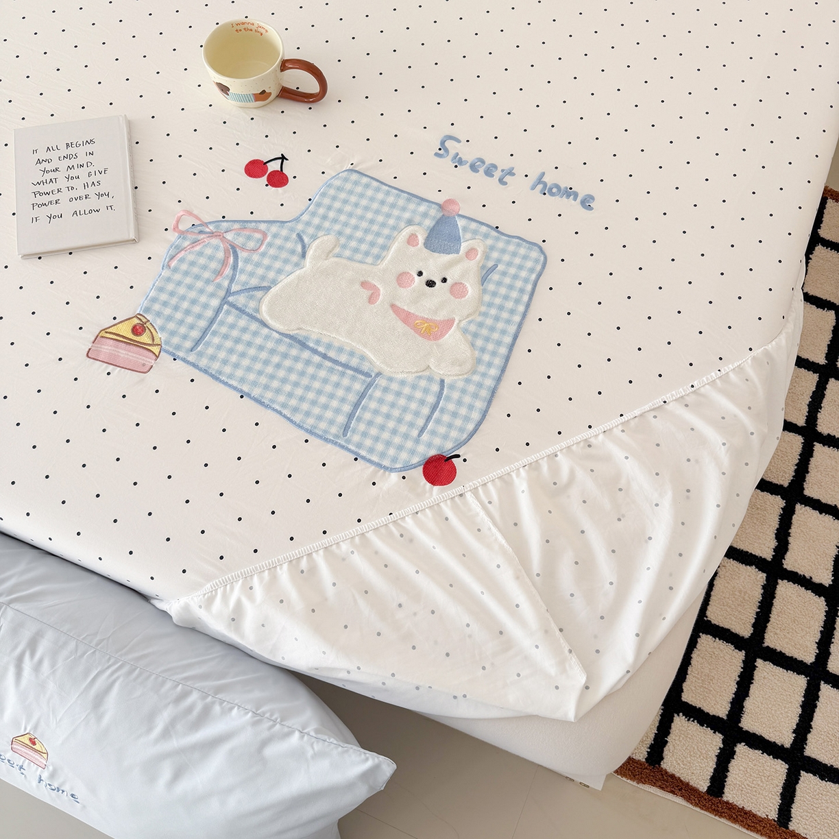 91家纺网 家纺一手货源 找家纺 吾欢心 2026新款水洗棉可爱卡通贴布绣花床笠单品床笠单件床笠三件套 沙发狗