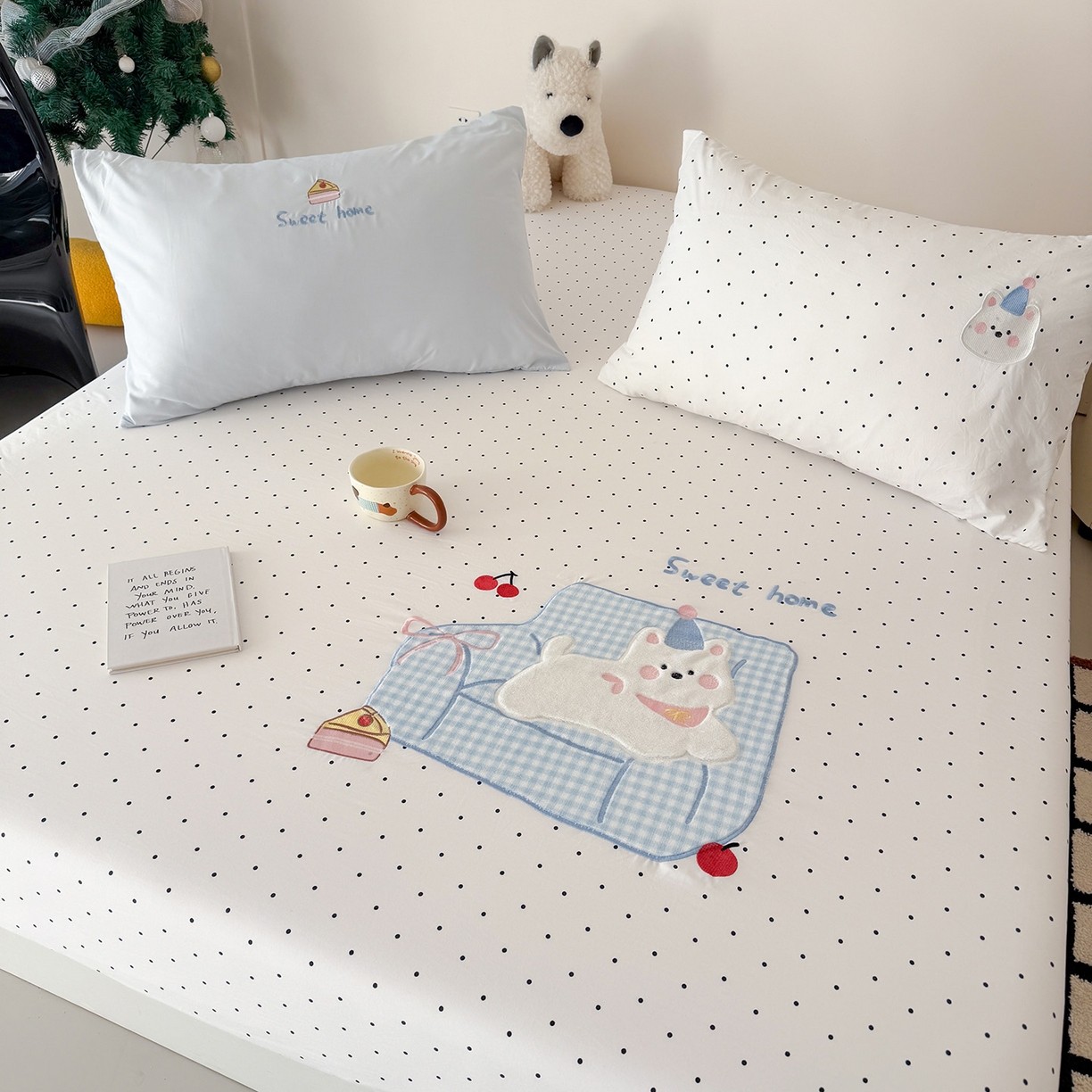 91家纺网 家纺一手货源 找家纺 吾欢心 2026新款水洗棉可爱卡通贴布绣花床笠单品床笠单件床笠三件套 沙发狗