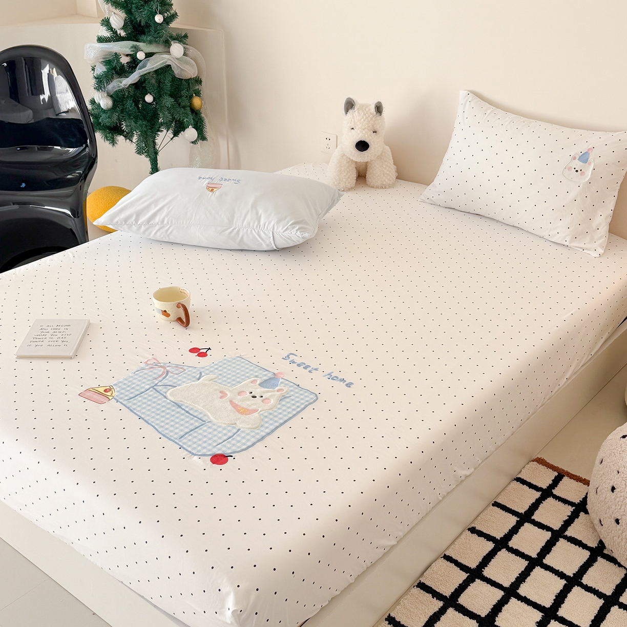 91家纺网 家纺一手货源 找家纺 吾欢心 2026新款水洗棉可爱卡通贴布绣花床笠单品床笠单件床笠三件套 沙发狗