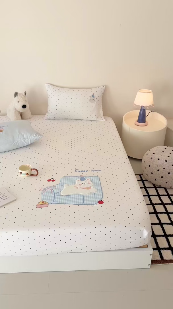 91家纺网 家纺一手货源 找家纺 吾欢心 2026新款水洗棉可爱卡通贴布绣花床笠单品床笠单件床笠三件套 沙发狗