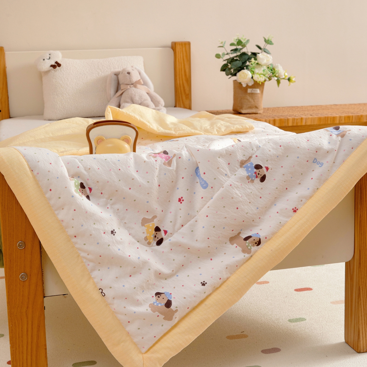 91家纺网 家纺一手货源 找家纺 御棉坊 2026新款A类柔肤棉儿童夏被宝宝空调被幼儿园午睡夏凉被丝绵薄被子 点点狗