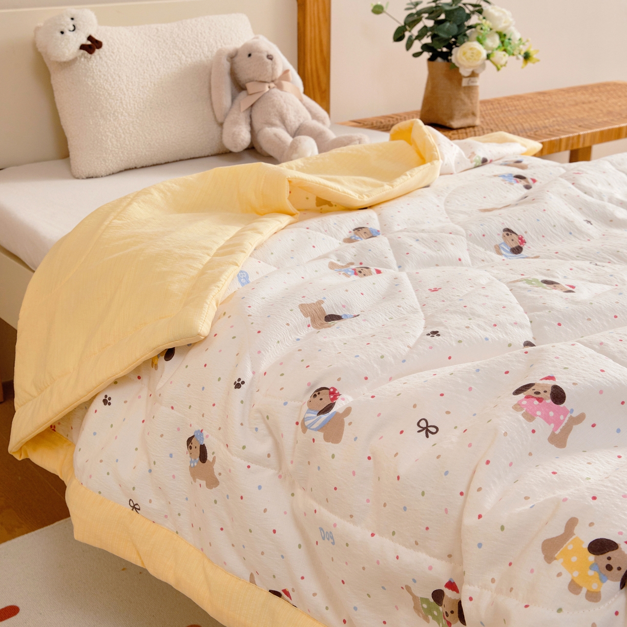 91家纺网 家纺一手货源 找家纺 御棉坊 2026新款A类柔肤棉儿童夏被宝宝空调被幼儿园午睡夏凉被丝绵薄被子 点点狗