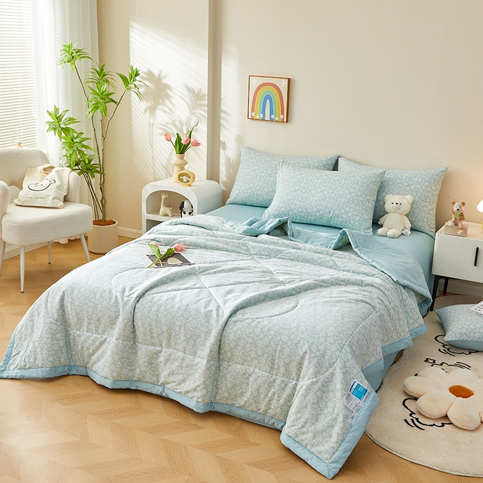 91家纺网 家纺一手货源 找家纺 海洋家纺 2026新款A类里外全棉印花夏被四件套 安妮 蓝