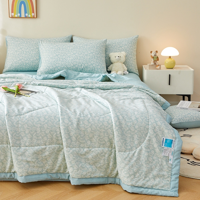 91家纺网 家纺一手货源 找家纺 海洋家纺 2026新款A类里外全棉印花夏被四件套 安妮 蓝