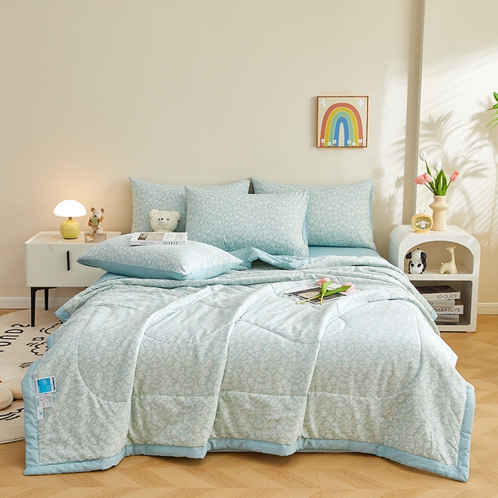 91家纺网 家纺一手货源 找家纺 海洋家纺 2026新款A类里外全棉印花夏被四件套 安妮 蓝