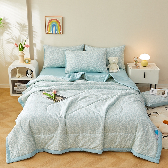 91家纺网 家纺一手货源 找家纺 海洋家纺 2026新款A类里外全棉印花夏被四件套 安妮 蓝