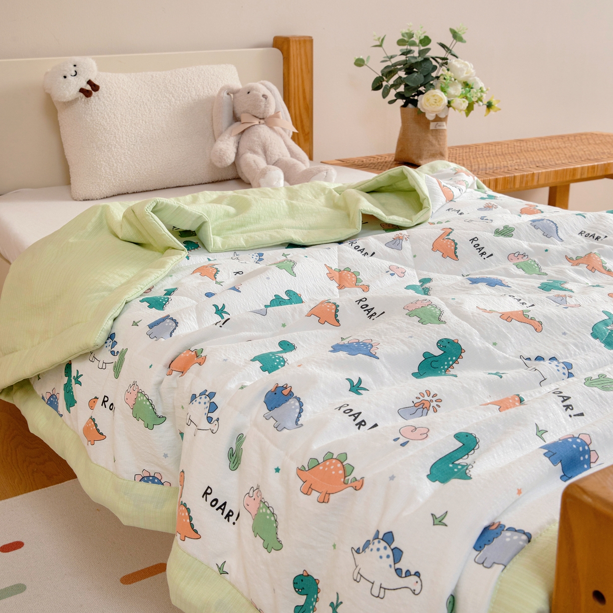 91家纺网 家纺一手货源 找家纺 御棉坊 2026新款A类柔肤棉儿童夏被宝宝空调被幼儿园午睡夏凉被丝绵薄被子 恐龙家园