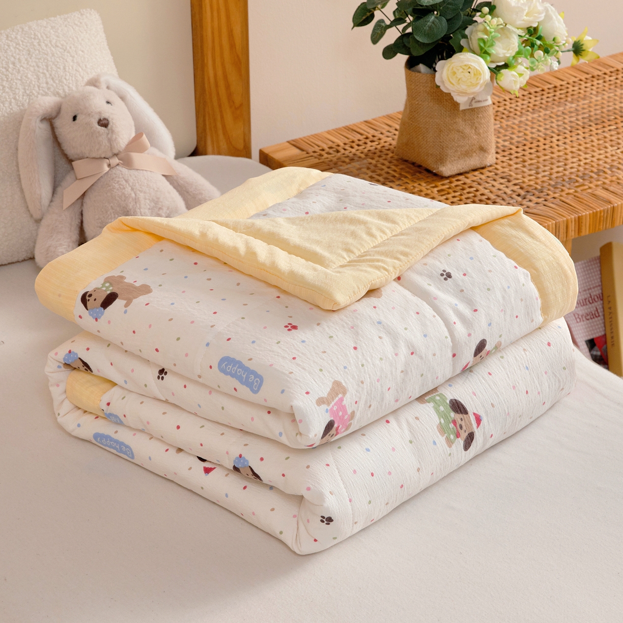 91家纺网 家纺一手货源 找家纺 御棉坊 2026新款A类柔肤棉儿童夏被宝宝空调被幼儿园午睡夏凉被丝绵薄被子 点点狗